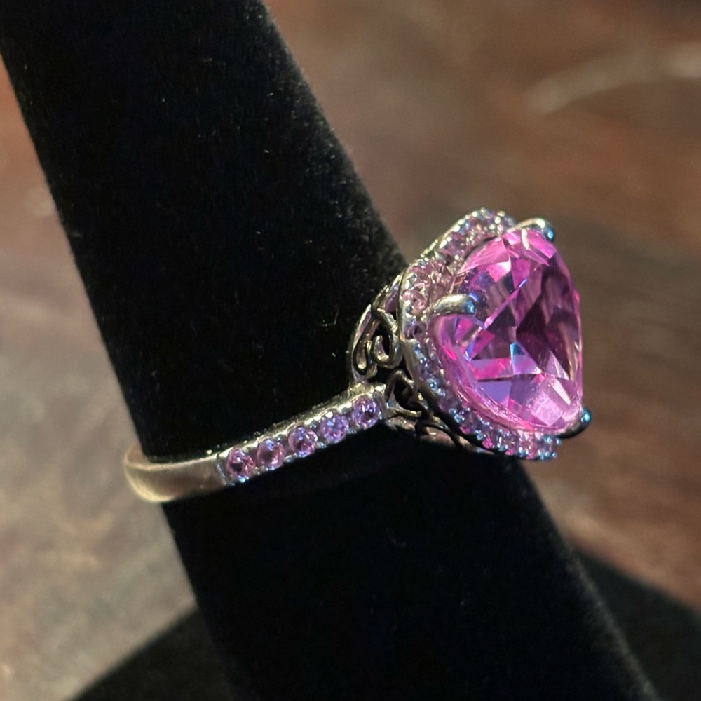 🆕 Pink quartz heart shaped ring sterling silver - Picture 3 of 8